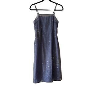 Vintage Express Sheer Sequin Blue Dress Set w/ Scarf & Mini Bag Size 1/2